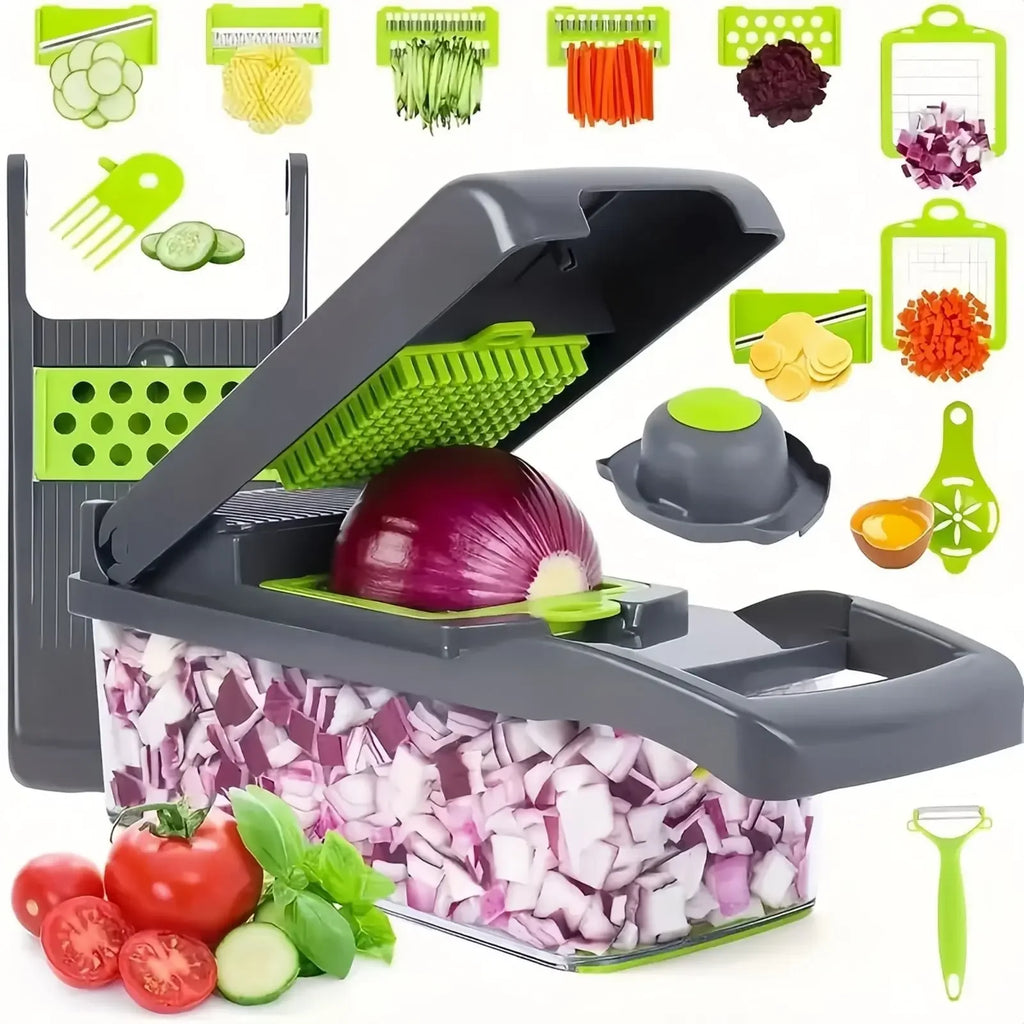 Cortador manual de verduras 14 en 1 con recipiente | MimaNido