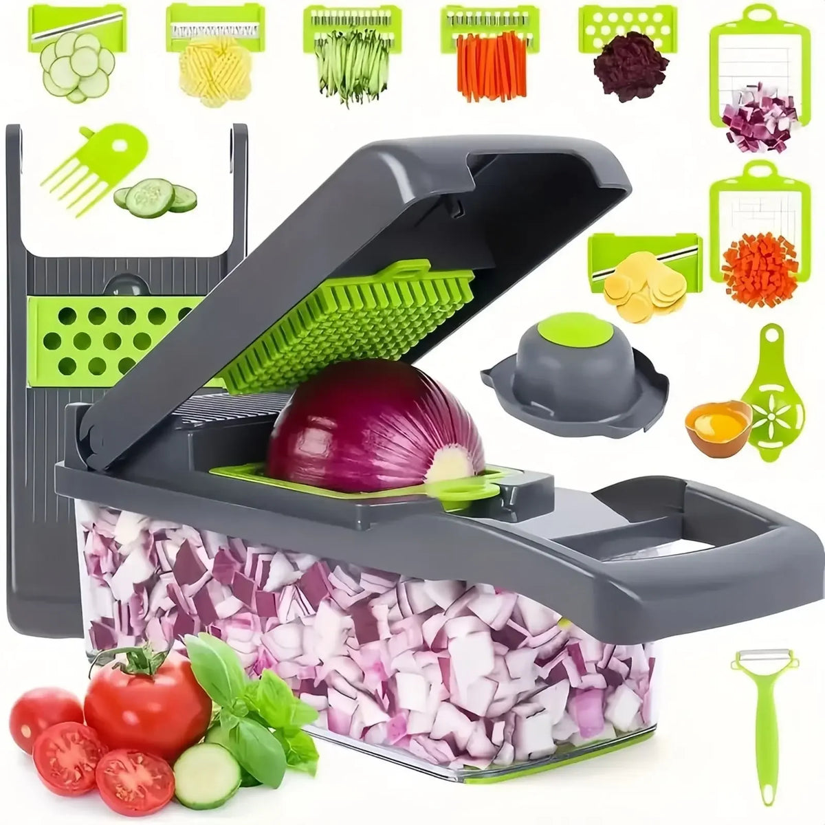 Cortador manual de verduras 14 en 1 con recipiente | MimaNido