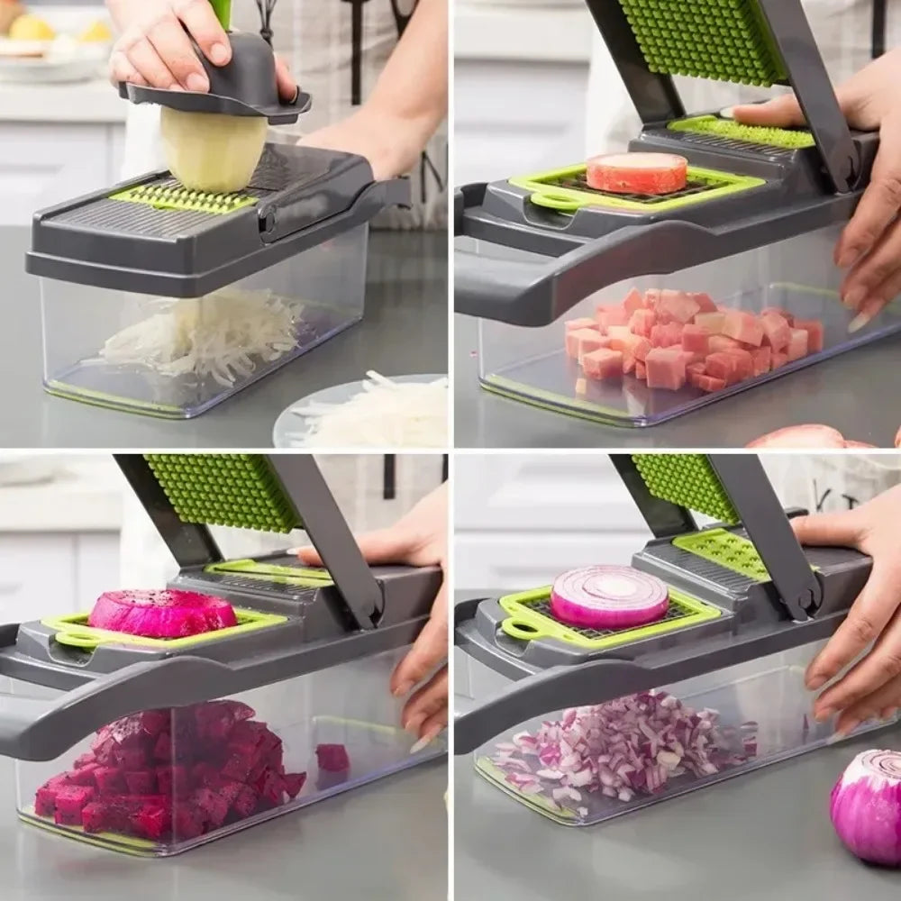 Cortador manual de verduras 14 en 1 con recipiente | MimaNido