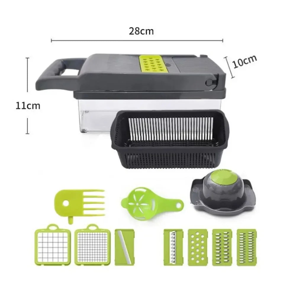 Cortador manual de verduras 14 en 1 con recipiente | MimaNido