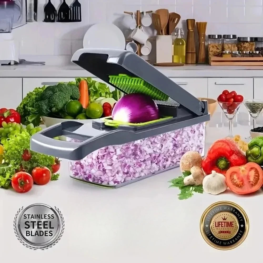 Cortador manual de verduras 14 en 1 con recipiente | MimaNido