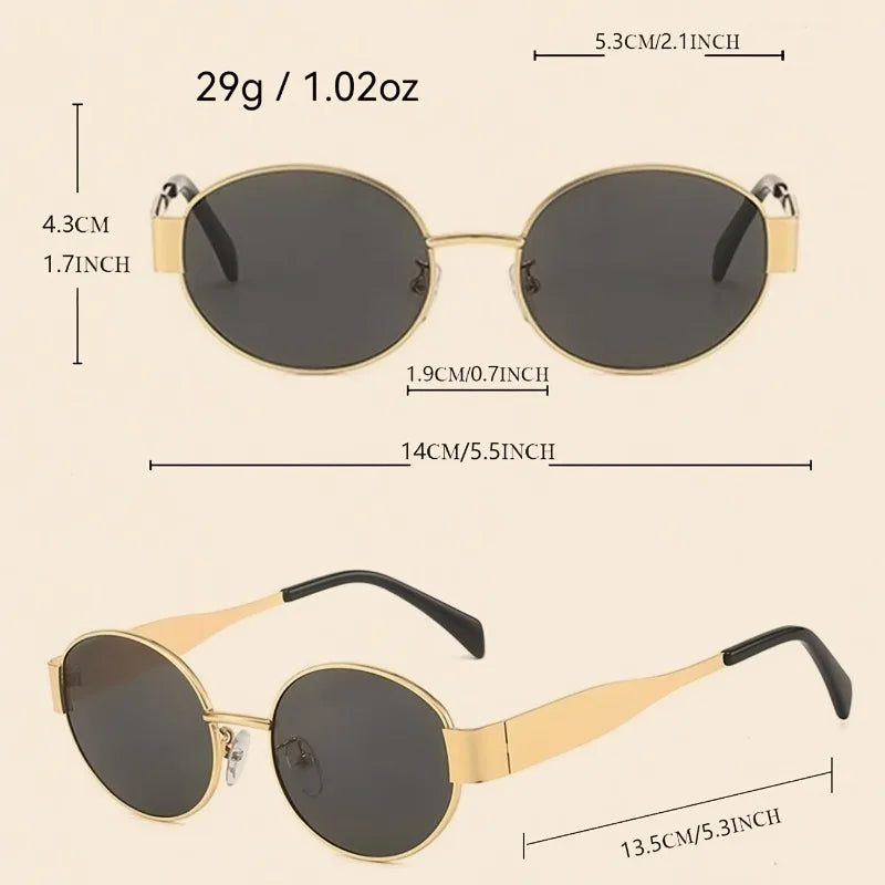 Lentes de sol de diseño redondo y montura de tono dorado para mujer